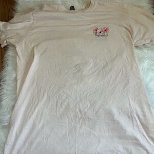 Simply Southern Light Pink Short Sleeve Tee with Small Floral Chest Graphic